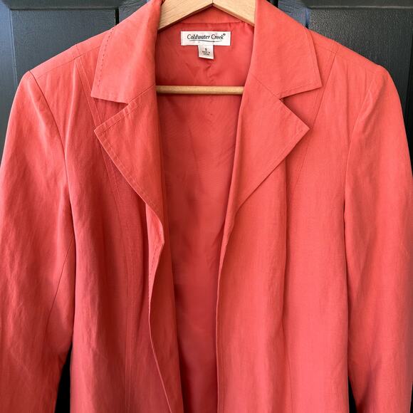 Coldwater Creek Melon Pink Silk Linen Blazer S Open Front Career Polished Chic - Picture 2 of 7